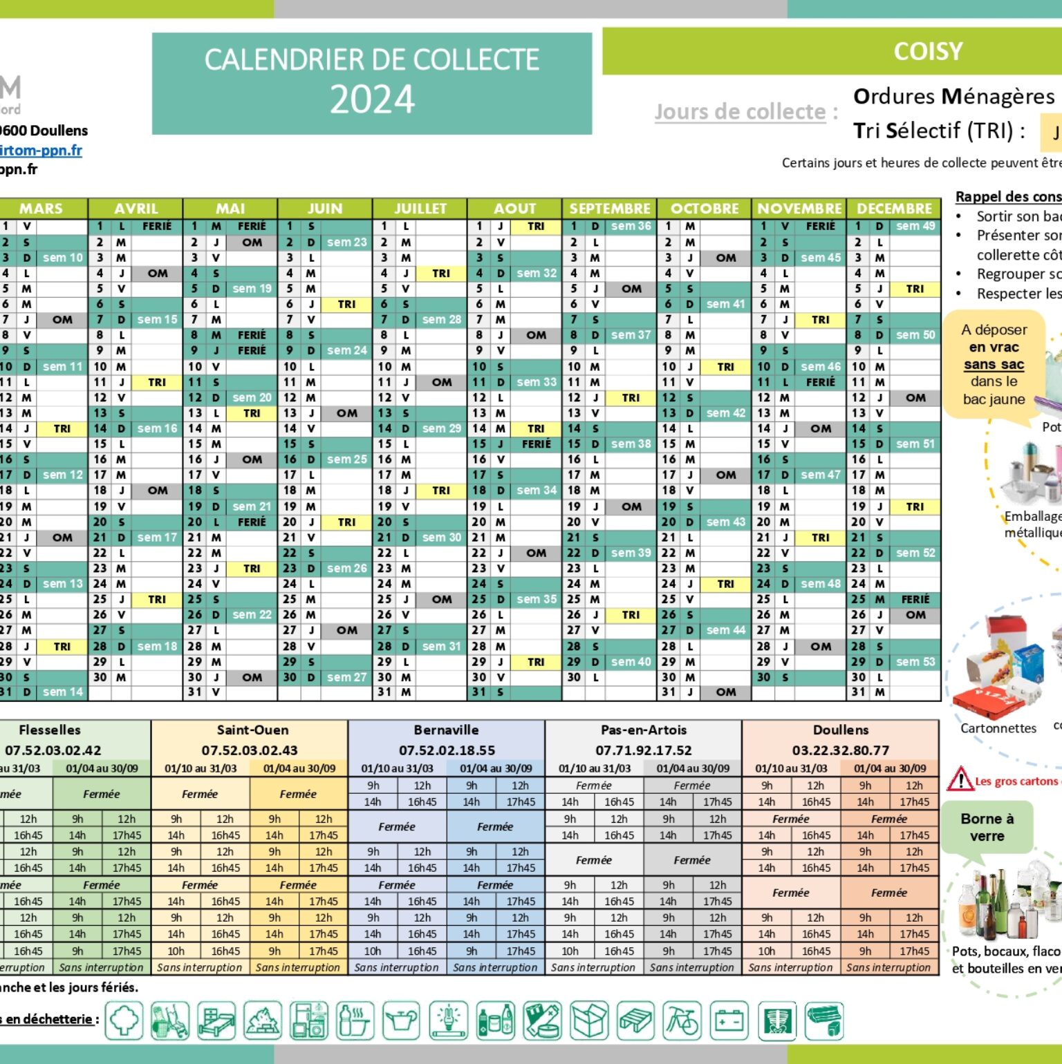 SMIRTOM : CALENDRIER DE COLLECTE 2024