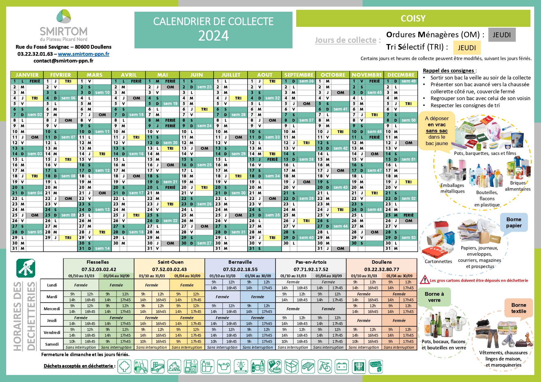 Lire la suite à propos de l’article SMIRTOM : CALENDRIER DE COLLECTE 2024