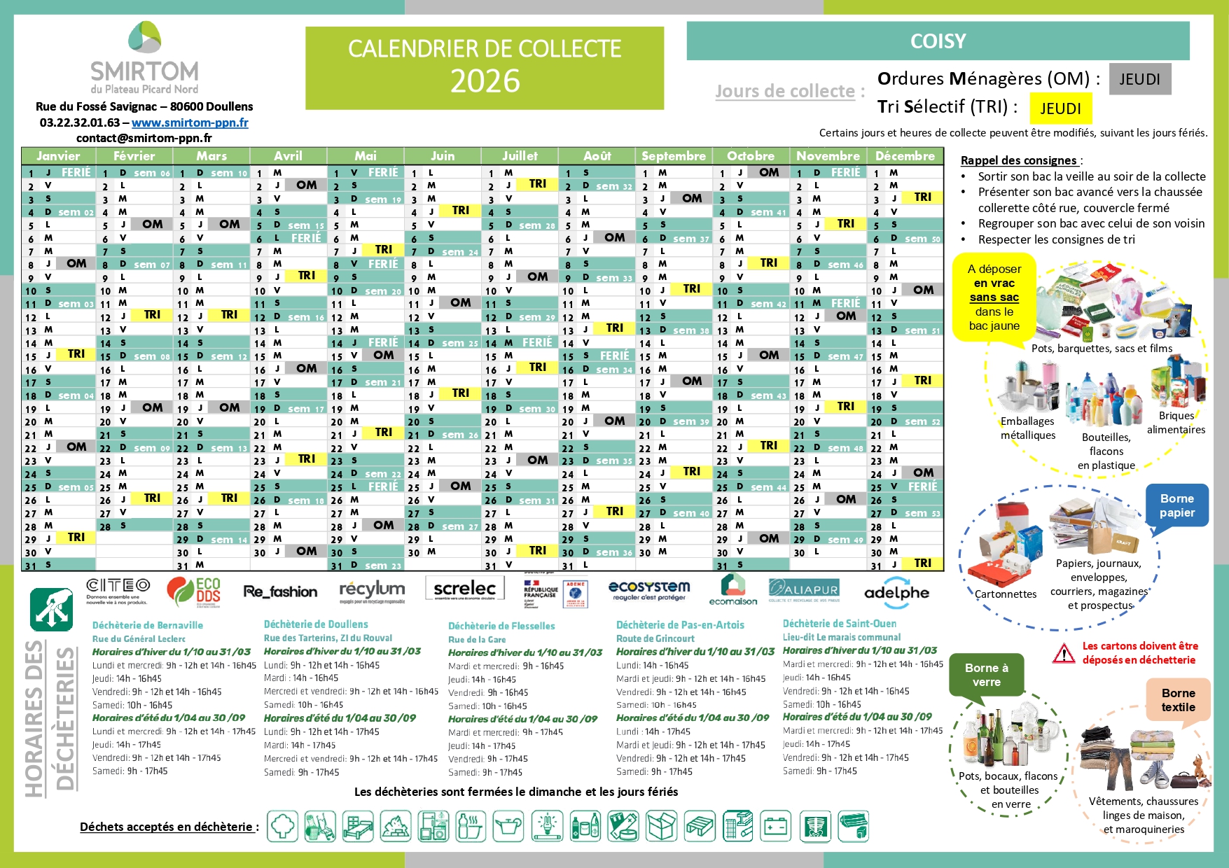 Lire la suite à propos de l’article CALENDRIER DES DATES DE RAMASSAGE DES DECHETS