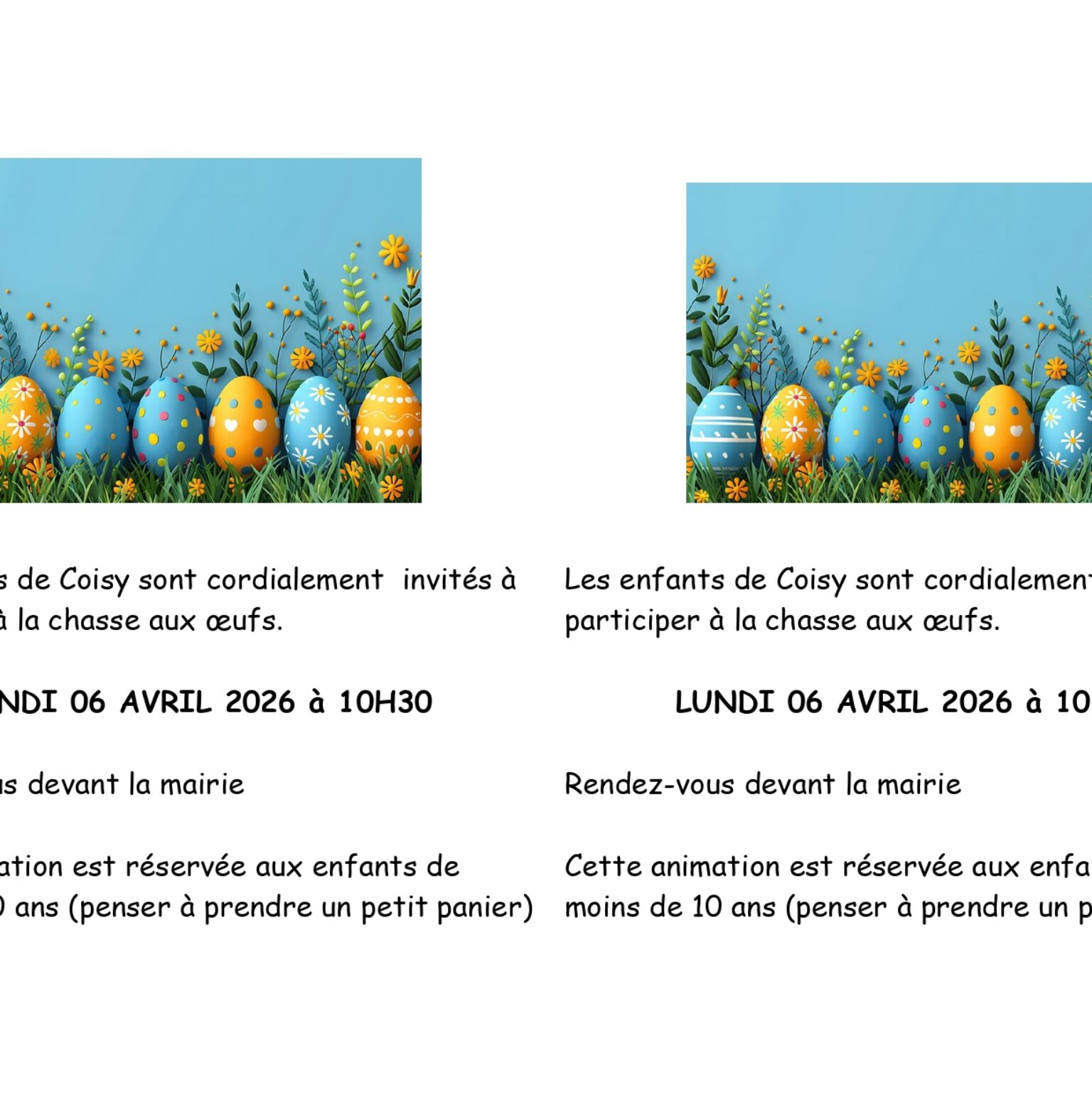 CHASSE AUX OEUFS LE 6 AVRIL 2026 A 10H30