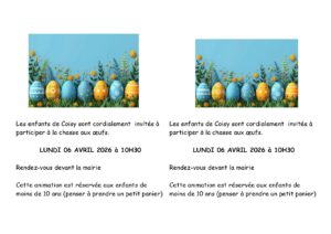Lire la suite à propos de l’article CHASSE AUX OEUFS LE 6 AVRIL 2026 A 10H30