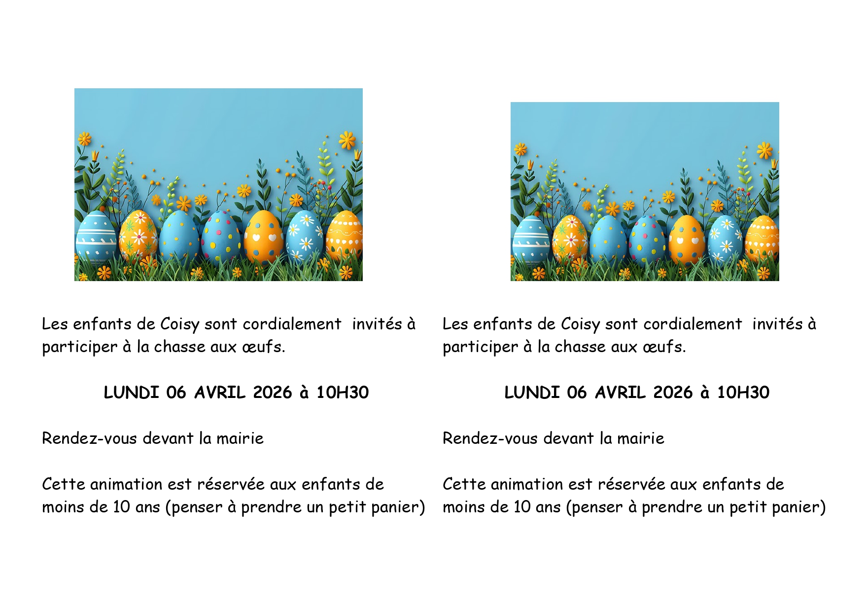 You are currently viewing CHASSE AUX OEUFS LE 6 AVRIL 2026 A 10H30